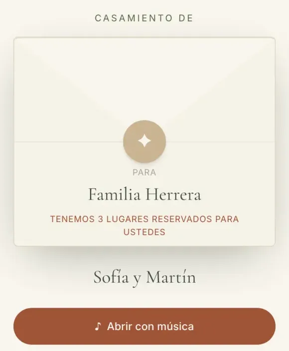 El sobre de una invitación de muestra, con el nombre de la familia y sus lugares reservados